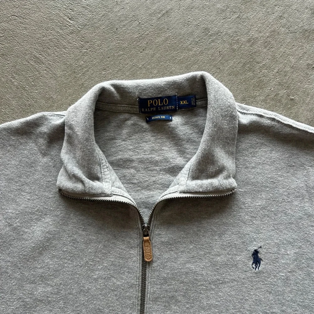 Polo Ralph Lauren Full Zip Sweater Mens XXL Gray Estate Rib Pony Logo Jacket